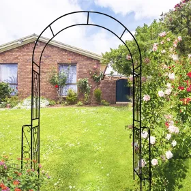 Metal Garden Arch W55'' X H94.5'' Garden Arbor Trellis Climbing Plants Support Rose Arch Outdoor Arch (Option: black)
