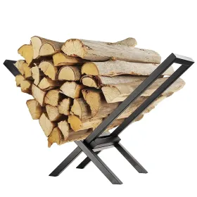 Firewood Log Rack 220LBS Steel Wood Lumber Storage Stacking Rack X Shape Storage Holder For Fireplace Firepit (Option: black)