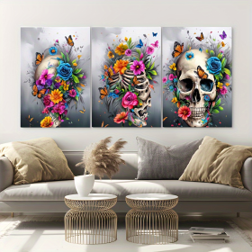 3 Pieces Skull Art Canvas Painting - Framed Contemporary Abstract Minimalist Artwork For Living Room Bedroom Bathroom--Selling On Temu Is Prohibi (Option: 12X18inch)