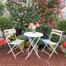 3 Piece Patio Bistro Set Of Foldable Round Table And Chairs (Option: CREAMWHITE)