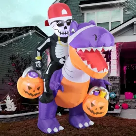 12FT Halloween Inflatables Decoration Giant Ghost With 3-Colored Flame Rotation LED Light Spooky Halloween Decorations Outdoor Blow Up Yard Decor (Option: SkeletonKnightDinosaur)