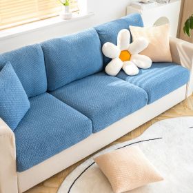 Shake fleece sofa cover, all inclusive universal cover, lazy elastic sofa cover, all season universal anti cat scratch sofa cover (Color: Jingmi Lake Blue, size: 2XL+)