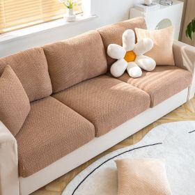 Shake fleece sofa cover, all inclusive universal cover, lazy elastic sofa cover, all season universal anti cat scratch sofa cover (Color: Jingmi Shallow Coffee, size: L)