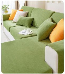 Chenille sofa cover, all season universal elastic full package, 2024 new dust-proof cat scratch herringbone pattern sofa cover (Color: Matcha Green, size: Backrest M)