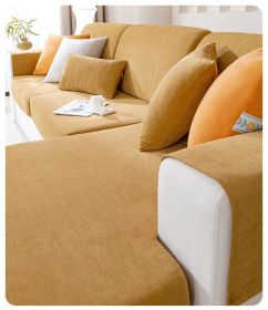 Chenille sofa cover, all season universal elastic full package, 2024 new dust-proof cat scratch herringbone pattern sofa cover (Color: Caramel orange, size: Increase the size of two people)