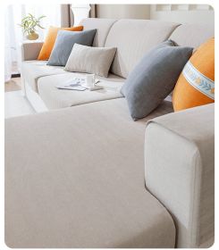Chenille sofa cover, all season universal elastic full package, 2024 new dust-proof cat scratch herringbone pattern sofa cover (Color: Wheat ear rice, size: Add four more people)