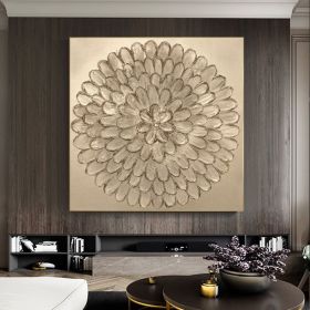 Handmade Oil Painting Original Blooming Flower oil Painting On Canvas  Abstract Textured Wall Art Gold Floral Painting Custom Home Decor Bedroom (Style: 01, size: 120x120cm)