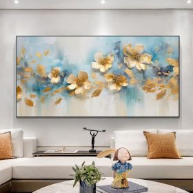 Hand Painted Oil Painting Abstract Gold Flower Oil Painting on Canvas Large Wall Art Original Minimalist Floral Wall Art Custom Painting Modern L (Style: 01, size: 150x220cm)
