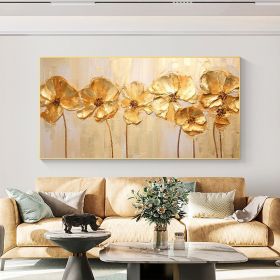 Hand Painted Oil Painting Original Gold Flower Oil Painting on Canvas Large Wall Art Abstract Minimalist Floral Wall Art Custom Painting Modern L (Style: 01, size: 70x140cm)
