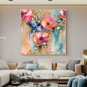 Hand Painted Oil Painting Abstract Flower Oil Painting on Canvas Large Wall Art Original Floral Wall Art Minimalist Art Gold Decor Custom Paintin (Style: 01, size: 120x120cm)