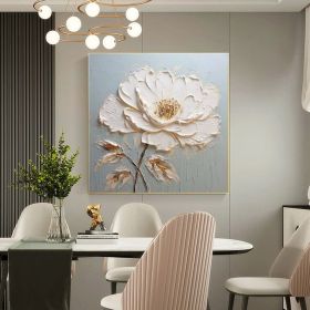 Abstract Flower Oil Painting on Canvas Extra Large Wall Art Original Minimalist Art White Floral Painting Custom Living Room Home Decor (Style: 01, size: 80x80cm)