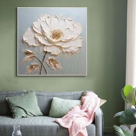 Abstract Flower Oil Painting on Canvas Extra Large Wall Art Original Minimalist Art White Floral Painting Custom Living Room Home Decor (Style: 01, size: 100x100cm)