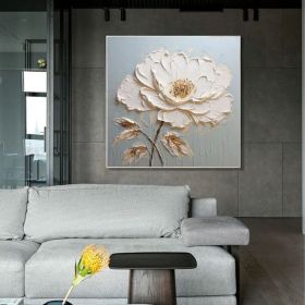 Abstract Flower Oil Painting on Canvas Extra Large Wall Art Original Minimalist Art White Floral Painting Custom Living Room Home Decor (Style: 01, size: 120x120cm)