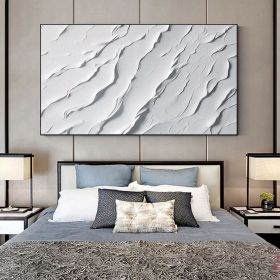 Abstract Ocean Wave Oil Painting on Canvas Large Wall Art Original Beach Painting Minimalist White Decor Custom Painting Living Room Art (Style: 01, size: 120x240cm)