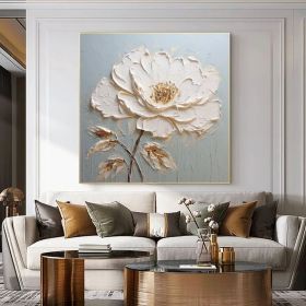 Abstract Flower Oil Painting on Canvas Extra Large Wall Art Original Minimalist Art White Floral Painting Custom Living Room Home Decor (Style: 01, size: 50x50cm)