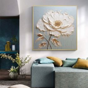 Abstract Flower Oil Painting on Canvas Extra Large Wall Art Original Minimalist Art White Floral Painting Custom Living Room Home Decor (Style: 01, size: 60x60cm)
