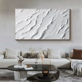 Abstract Ocean Wave Oil Painting on Canvas Large Wall Art Original Beach Painting Minimalist White Decor Custom Painting Living Room Art (Style: 01, size: 40x80cm)