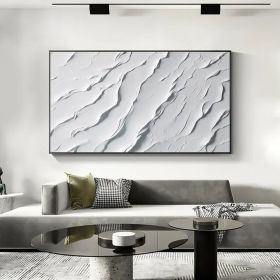 Abstract Ocean Wave Oil Painting on Canvas Large Wall Art Original Beach Painting Minimalist White Decor Custom Painting Living Room Art (Style: 01, size: 70x140cm)