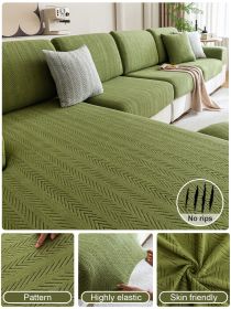 1PC Shake Fleece Fishbone Patterned Sofa Hat with Elastic All Inclusive Universal Set, Anti Cat Scratch and Anti Slip Sofa Cushion (Color: Green, size: Single seat)