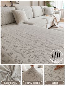 1PC Shake Fleece Fishbone Patterned Sofa Hat with Elastic All Inclusive Universal Set, Anti Cat Scratch and Anti Slip Sofa Cushion (Color: Light Gray, size: Pillow cover)