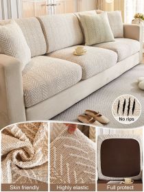 1 PC Herringbone Pattern Chenille Sofa Cover, All Season Universal Sofa Cushion, Non Slip Sofa Cover Cloth (Color: Brown, size: 3-seater seat)