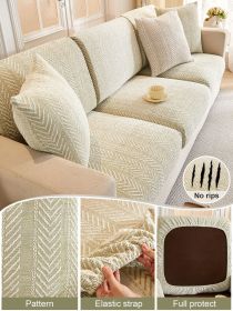 1 PC Herringbone Pattern Chenille Sofa Cover, All Season Universal Sofa Cushion, Non Slip Sofa Cover Cloth (Color: Green, size: 3-seater seat)