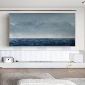 Hand Painted Blue Ocean Wave Landscape Oil Painting On Canvas Large Abstract Custom Original Sea Beach Acrylic Painting Living Room Wall Art Home (Style: 01, size: 80x160cm)
