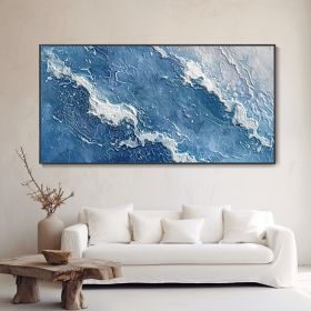 Hand Painted Original Blue Sea White Wave Oil Painting Hand Modern Abstract Texture Art Minimalist Seascape Customizable Living Room Wall Decor H (Style: 01, size: 40x80cm)