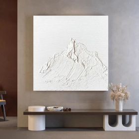 Thick Textured White Mountain Artwork Original Square Wall Art Hand-Painted Palette Knife Artwork Minimalist Wall Art for Living Room (Style: 01, size: 160x160cm)