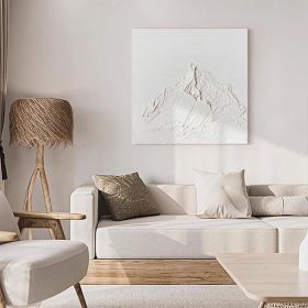 Thick Textured White Mountain Artwork Original Square Wall Art Hand-Painted Palette Knife Artwork Minimalist Wall Art for Living Room (Style: 01, size: 100x100cm)