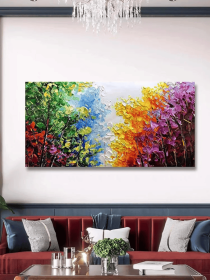 Blue Green Red Yellow Purple Tree Original Art Custom Abstract Modern Wall Art Extra Large Handmade Painting on Canvas Home Decor Art (Style: 01, size: 120x240cm)