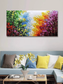 Blue Green Red Yellow Purple Tree Original Art Custom Abstract Modern Wall Art Extra Large Handmade Painting on Canvas Home Decor Art (Style: 01, size: 80x160cm)