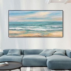 Hand Painted Large Ocean Seascape Canvas Oil Painting Beach Waves Texture Painting Sunrise Landscape Wall Art Custom Vacation Souvenir Gift (Style: 01, size: 100x200cm)