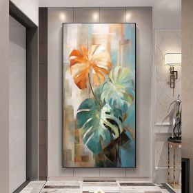 Hand Painted Original Green Leaf Oil Painting On Canvas Large Wall Art Abstract Plant Art Minimalist Art Custom Painting Modern Living Room Decor (Style: 01, size: 40x80cm)