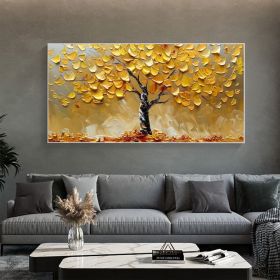 Abstract Golden Tree Oil Painting On Canvas Large Original Gold Yellow Tree of Life Texture Wall Art Custom Modern Living Room Home Decor (Style: 01, size: 100x200cm)