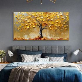 Abstract Golden Tree Oil Painting On Canvas Large Original Gold Yellow Tree of Life Texture Wall Art Custom Modern Living Room Home Decor (Style: 01, size: 120x240cm)