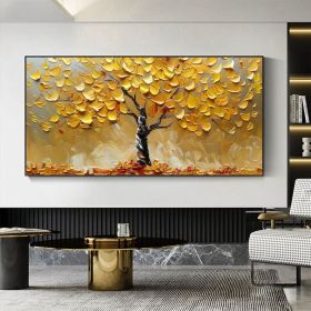 Abstract Golden Tree Oil Painting On Canvas Large Original Gold Yellow Tree of Life Texture Wall Art Custom Modern Living Room Home Decor (Style: 01, size: 140x280cm)
