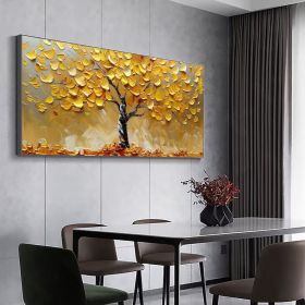 Abstract Golden Tree Oil Painting On Canvas Large Original Gold Yellow Tree of Life Texture Wall Art Custom Modern Living Room Home Decor (Style: 01, size: 70x140cm)