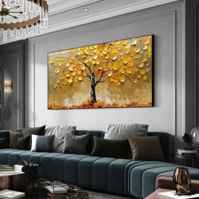 Abstract Golden Tree Oil Painting On Canvas Large Original Gold Yellow Tree of Life Texture Wall Art Custom Modern Living Room Home Decor (Style: 01, size: 80x160cm)