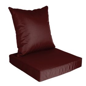 Outdoor Seat Cushion Set Waterproof Patio Furniture Cushion and Back Pillow Fade Resistant Deep Seat Set Chair Pad with Removable Cover for Chair (Color: Jujube Red)