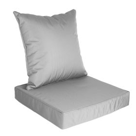 Outdoor Seat Cushion Set Waterproof Patio Furniture Cushion and Back Pillow Fade Resistant Deep Seat Set Chair Pad with Removable Cover for Chair (Color: Silver Grey)