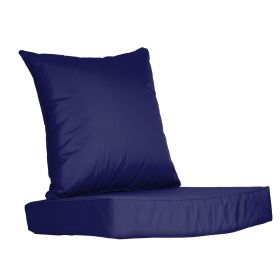 Outdoor Seat Cushion Set Waterproof Patio Furniture Cushion and Back Pillow Fade Resistant Deep Seat Set Chair Pad with Removable Cover for Chair (Color: Dark Blue)