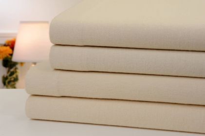 Bibb Home Solid Flannel 4 Piece Sheet Set (Color: Beige, size: Cal King)
