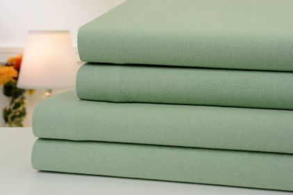 Bibb Home Solid Flannel 4 Piece Sheet Set (Color: Sage, size: King)