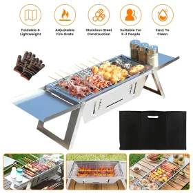 3 In 1 Foldable Charcoal Grill Fire Pit Slow Cooker 2-3 People Portable Camping Grill Stainless Steel BBQ Grill For Camping Tailgating Yard GPCT5 (Option: Silver)