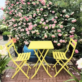 3 Piece Patio Bistro Set Of Foldable Square Table And Chairs (Option: Yellow)