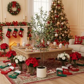 5FT Artificial Tree Fir Christmas Plant With White Planter Natural Easy Care Indoor Holiday Decor Year-Round Display No Maintenance Xmas Tree Gif (Option: Green)
